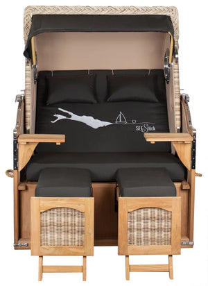 Strandkorb Mr. Deko Skyline Düne Bullaugen Teak PE shell 2 Sitzer Dessin Bodensee