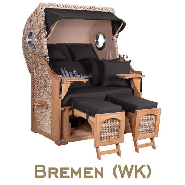 Strandkorb Mr. Deko Skyline Düne Bullaugen Teak PE shell 2 Sitzer Dessin Bremen WK