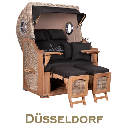 Strandkorb Mr. Deko Skyline Düne Bullaugen Teak PE shell 2 Sitzer Dessin Düsseldorf