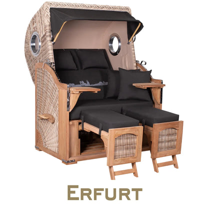 Strandkorb Mr. Deko Skyline Düne Bullaugen Teak PE shell 2 Sitzer Dessin Erfurt