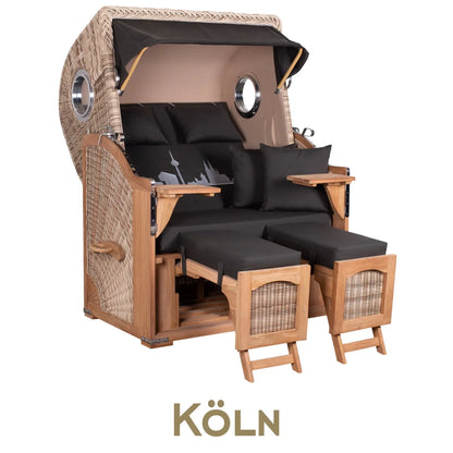 Strandkorb Mr. Deko Skyline Düne Bullaugen Teak PE shell 2 Sitzer Dessin Köln