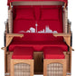 Strandkorb Mr. Deko Skyline Düne Bullaugen Teak PE shell 2 Sitzer Dessin Köln rot