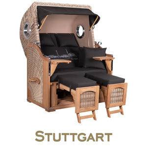 Strandkorb Mr. Deko Skyline Düne Bullaugen Teak PE shell 2 Sitzer Dessin Stuttgart