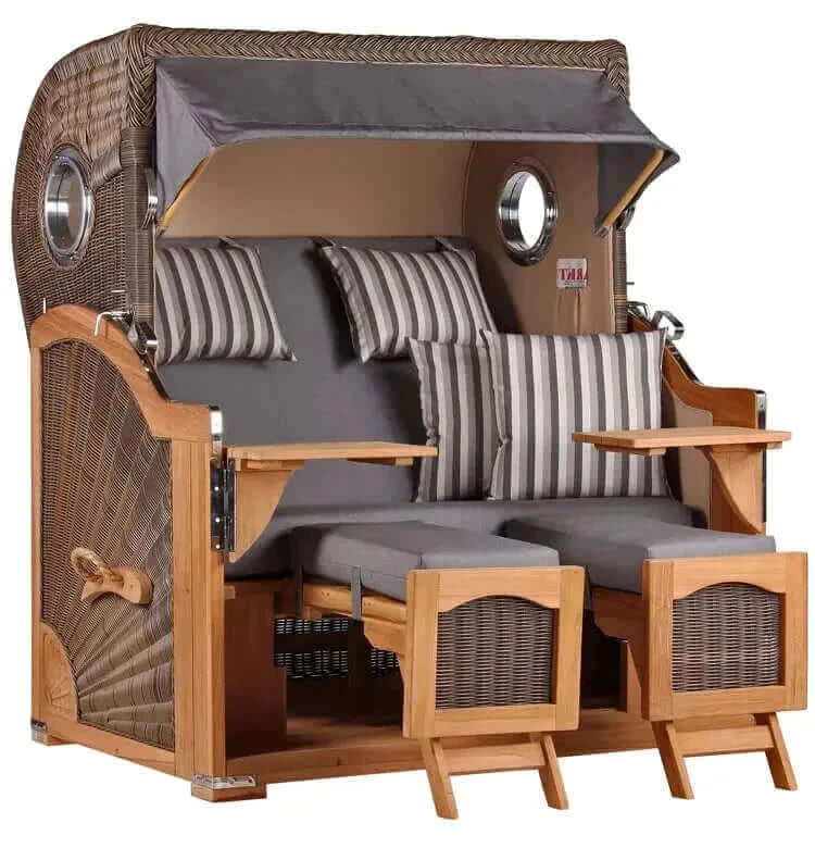 Strandkorb Mr. Deko Düne Grande 2,5 Sitzer Bullaugen Teak PE grey Dessin 544 - Strandkorb Fachhandel Prieß