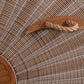 Komplettpaket Strandkorb Düne Grande Bullaugen Teak PE shell 2,5 Sitzer Dessin 584 orange grau kariert