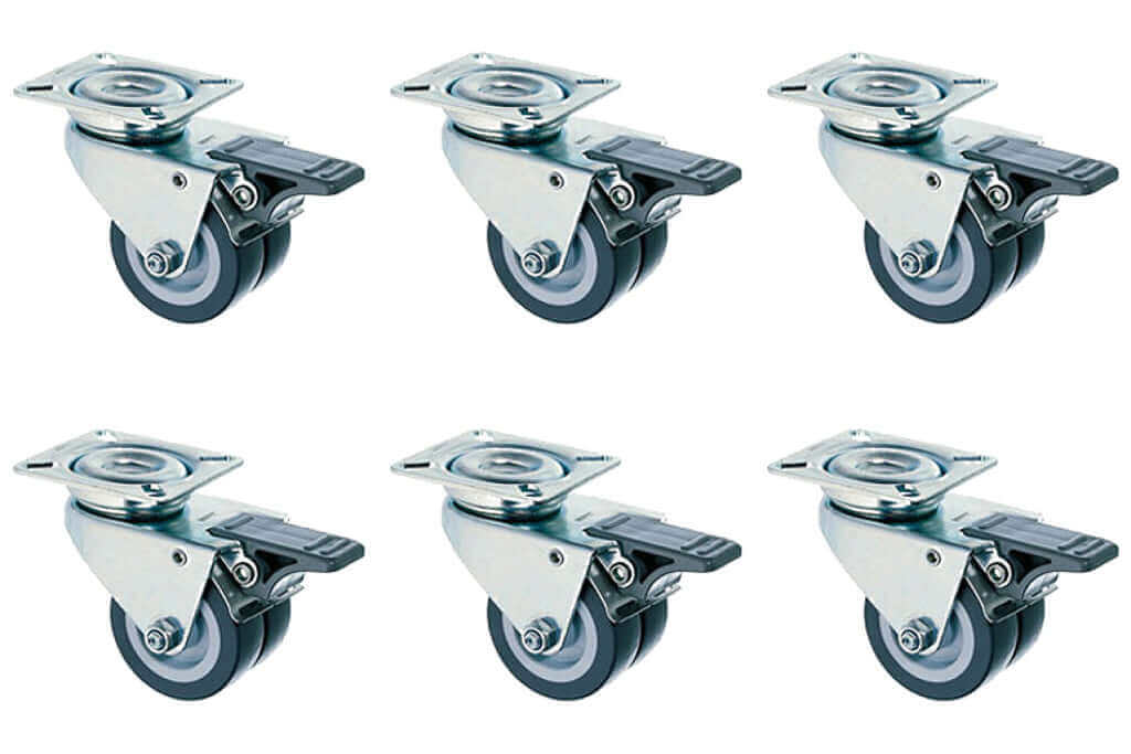 Gosch Lounge - Set aus 6 Rollen mit metallischer Halterung und schwarzem Gummi für Möbel und Transport.