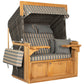 Strandkorb deVries PURE Friesland Sylt Teak PE stone grey Dessin 248 in XL mit grauen Kissen und Gestell aus Teakholz