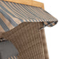 Strandkorb deVries PURE Friesland Sylt Teak PE white kubu Dessin 248 mit gestreiftem Sonnendach Detailansicht