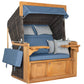 Strandkorb deVries PURE Friesland Sylt Teak PE stone grey Dessin 509 in Blau, XL/XXL Strandkorb mit Kissen und Fußstützen