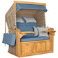 Strandkorb deVries PURE Friesland Sylt Teak PE white kubu Dessin 509 in Blau, XL XXL Luxus-Strandkorb aus Teakholz mit Polstern