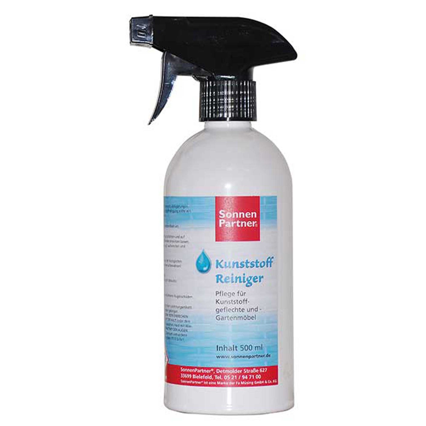 Sonnenpartner Kunststoff Reiniger 500ml zur leichten Entfernung von Flecken auf Kunststoff.