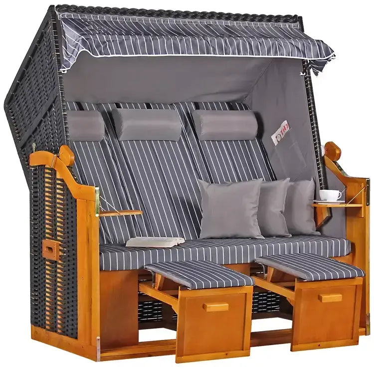 Strandkorb Einsteiger Ostsee XXL Wacholder PE schwarz Dessin royal anthrazit - Strandkorb Fachhandel Prieß