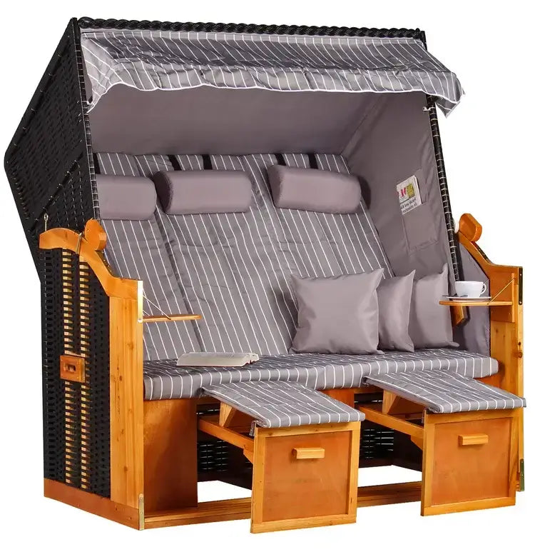 Strandkorb Einsteiger Ostsee XXL Wacholder PE schwarz Dessin royal anthrazit - Strandkorb Fachhandel Prieß