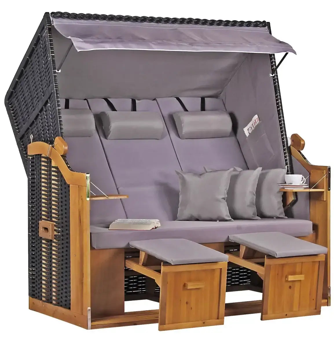 Strandkorb Einsteiger Ostsee XXL Wacholder PE schwarz Dessin royal anthrazit - Strandkorb Fachhandel Prieß