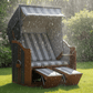Strandkorb Profi Ostsee Poel aus Mahagoniholz, mit PVC anthrazit, wetterfest und stilvoll im Garten.