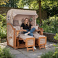 Strandkorb Prieß - Fachhandel Düne Grande Teak Strandkorb in Shell mit Bullaugen und creme gestreiftem Design im Garten