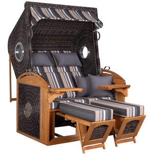 Strandkorb deVries Sailor PURE Teak XL PE stone-grey mit Bullaugen, Dessin 158, Komfort-Liegen und Klapptischen