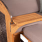 Strandkorb deVries Sailor PURE Teak XL PE stone-grey, Detail klappbare Teakholz-Seitenablage mit grauen Polstern, Dessin 483