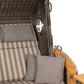 Strandkorb deVries Sailor PURE Teak XL PE stone-grey Dessin 248 mit Bullauge, grauen Kissen und Streifenpolsterung in Nahaufnahme