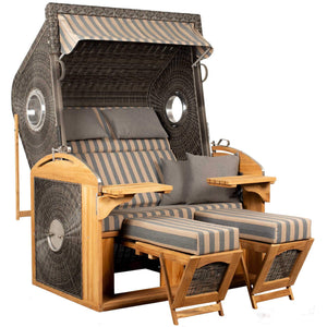 Strandkorb deVries Sailor PURE Teak XL PE stone-grey Dessin 248 mit Bullaugen und verstellbaren Fußstützen