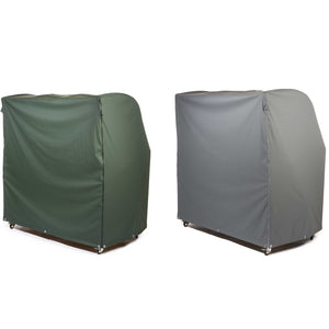 4Seasons Strandkorb Schutzhüllen in grau und grün, atmungsaktiv und robust, ideal für Strandkörbe.