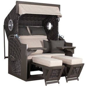 Strandkorb Trendy PURE Seaside XL mit Bullaugen in stone grey Dessin 500, moderner Komfort-Strandkorb mit Fußstützen und Polstern