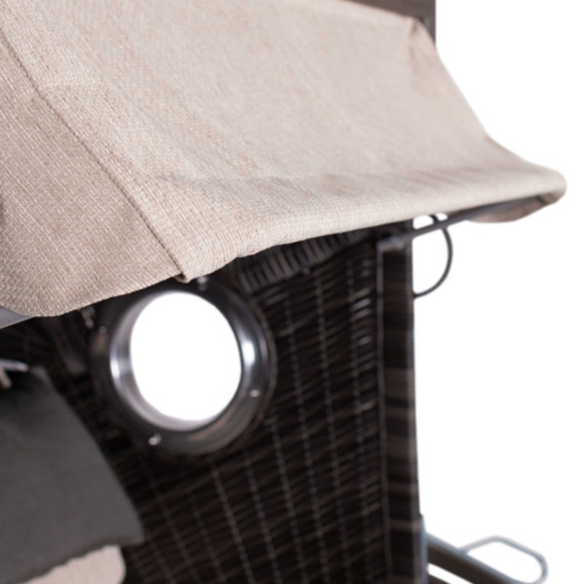 Strandkorb Trendy PURE Seaside XL Bullaugen Detail, PE stone grey mit Dessin 500 Stoffdach in Beige, seitliche Ansicht