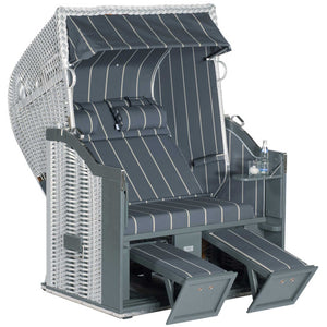 Strandkorb Sonnenpartner Modell Classic mit silbernem Geflecht, grauem Holz und anthrazitfarbenem Dessin 46.