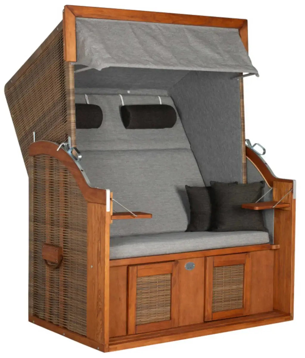 Strandkorb Tinnum in grau anthrazit mit UV-beständigem PE-Geflecht und komfortablem Volllieger.