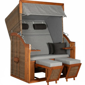 Strandkorb Tinnum Pinie PE griseum Dessin 573 grau anthrazit mit bequemen Polstern und Klapptischen