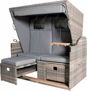 4Seasons Strandkorb XL aus Polyrattan mit Teak Safe Hülle, atmungsaktiv und robust, grau, ideal für den Garten.