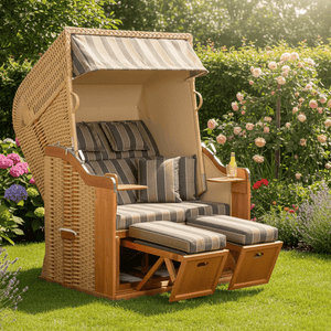 Strandkorb SunnySmart Rustikal 255 Plus, PVC-Geflecht beige, Dessin 1167