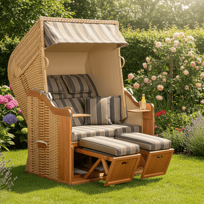 Strandkorb SunnySmart Rustikal 255 Plus, PVC-Geflecht beige, Dessin 1167