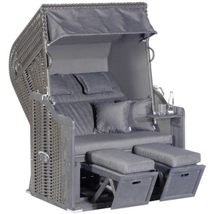 Strandkorb SunnySmart Rustikal 255 Plus in Grau mit PVC-Geflecht und Fußstützen, 2-Sitzer Liegemodell Dessin 1234