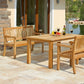 Wales Sitzbank Teak 2-Sitzer 130 cm von Sonnenpartner auf Terrasse mit Gartentisch und Stuhl aus Teakholz