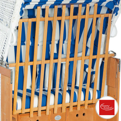 Strandkorb Tierschutzgitter SunnySmart Modell Rustikal 285 Z 250/255 2-Sitzer aus lasierter Kiefer/Fichte vorne montiert